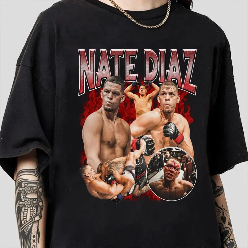 Vintage 90s Graphic Style Nate Diaz T-shirt - Nate Diaz vintage T-shirt - Mixed Martial Artist Shirt, Gift For Fan Classic Fabric Menswear Sport