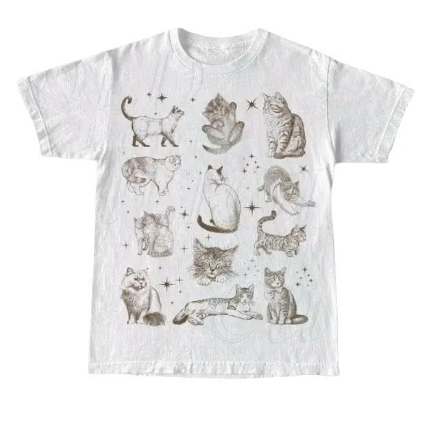 Vintage 90s Tattoo Cat Baby Tee, Retro Kitten Nature Crop top, Cat Lovers Gift, Cats In Space Unisex Relaxed Adult Graphic Tee, Funny Gifts Menswear
