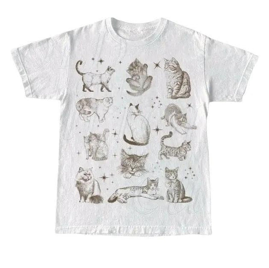 Vintage 90s Tattoo Cat Baby Tee, Retro Kitten Nature Crop top, Cat Lovers Gift, Cats In Space Unisex Relaxed Adult Graphic Tee, Funny Gifts Menswear
