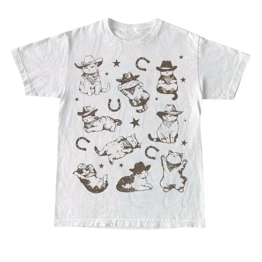 '-Vintage 90s Tattoo Cat Tshirt, Retro Kitten Cute Shirt, Cat Lovers Gift, Cats Playing Unisex Relaxed Adult Graphic Tee, Funny Weird Gifts, vintage 90s graphic tees Top Menswear Underwear Streetwear T-Shirt Crewneck Tropical Shortsleeve