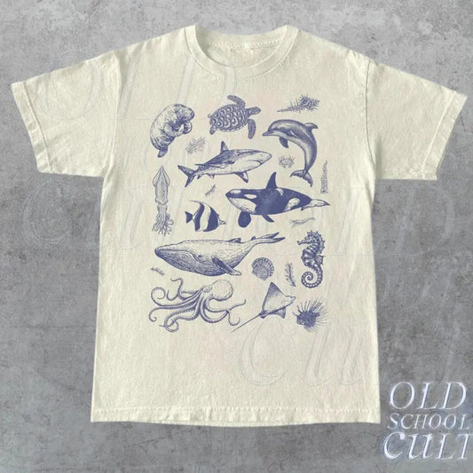 Vintage 90s Tattoo Sea Animal Tshirt, Retro Ocean Nature Shirt, Sealife, Ocean, Whale, Orca, Turtle, Dolphin Shirt, Unisex Relaxed Adult Tee
