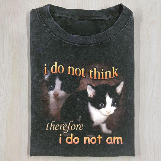Vintage 90s WACKY CAT T-SHIRT T-SHIRT, I Do Not Think Therefore I Do Not Am T-Shirt, funny graphic tee, Oversized Washed Tee, Gifts Menswear Top