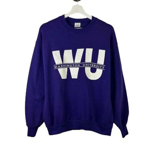 Vintage 90s Washington Huskies NCAA Spellout Graphic Sweatshirt Sz Large Purple
