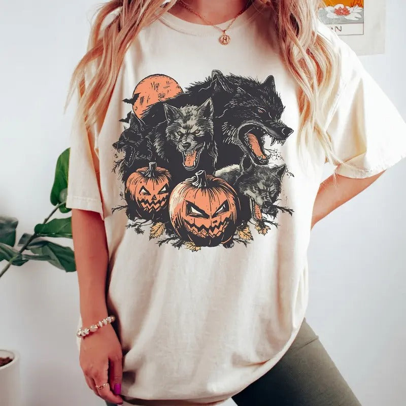 Vintage 90s Werewolf Shirt, Retro Halloween Shirt, Vintage Halloween Shirt, Comfort Colors Halloween Tee, Pumpkin Shirt,...