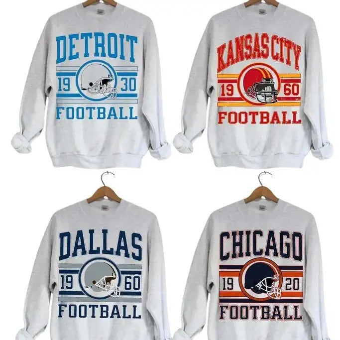 Vintage All Team Football 2 Crewneck Sweatshirt, The Game Day Retro Sweater T-Shirts, Hoodie | DripVista.com