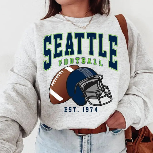 Vintage All Team Football Crewneck Sweatshirt Retro Game Day Menswear Classic Love Sweaters