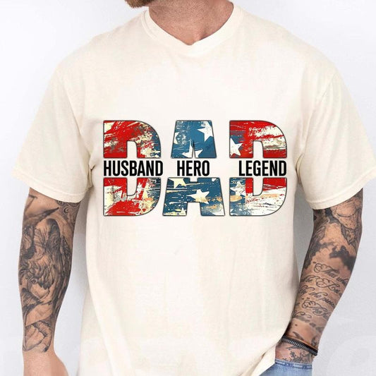 Vintage American Dad Husband Hero Legend Shirt, 4th of July Dad Stars Tee, Father's Day Png Retro American Independence TShirt, Gift for Dad