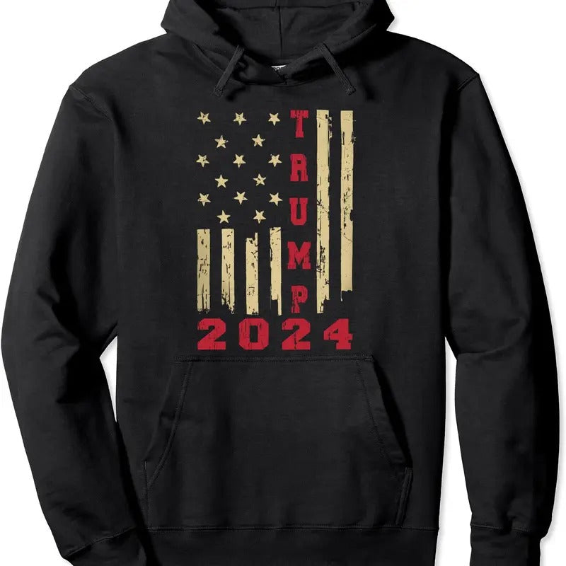 Vintage American Flag Trump 2024 Election Gifts Hoodie | Unisex Hooded Sweatshirt T-Shirts | DripVista.com