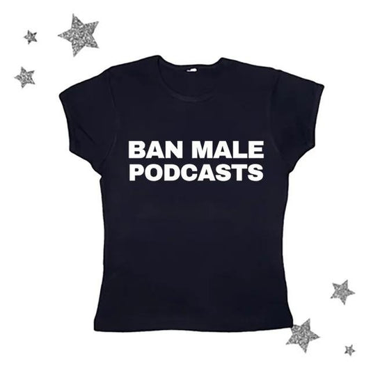 Vintage Bann Male Podcasts Baby Tee, Y2k Popular Streetwear, Goth Short Sleeve, Emo Girls Tops, 2000 tops, Y2k Top Women Streetwear, Emo Scene 2000s Clothes, Women Fitted T-Shirt