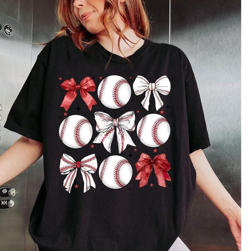 Vintage Baseball Bow T-shirt, Bow Baseball , Coquette Baseball T-shirt
