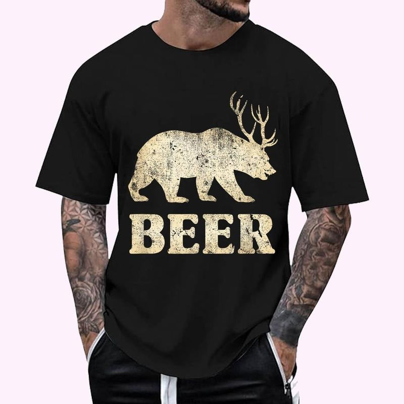 Vintage Bear Deer Funny Beer T-Shirt , Unisex Cotton 100%, Top Menswear Hoodie, Sweatshirt | DripVista.com