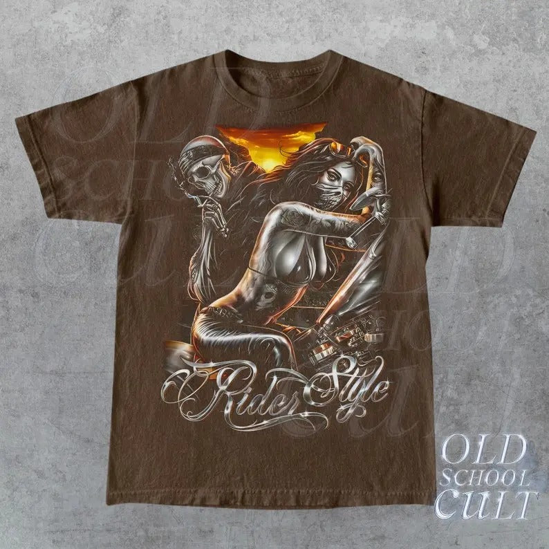 Vintage Biker Style Skeleton T-Shirt, Retro Biker Graphic Shirt, 2000s Racer Shirt, Racing Gift, Skull Oversize Shirt, 90s Biker Rocker Tee