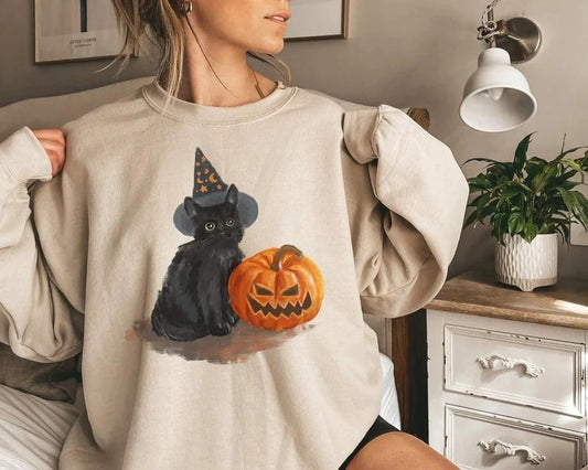 Vintage Black Cat On Pumpkin Sweatshirt, Retro 90s Halloween Shirt, Fall Crewneck Sweatshirt, Black Cat Sweater, Halloween Black Cat T-shirt, Vintage Halloween Sweatshirt, Spooky Season Sweatshirt, Halloween Sweatshirt, Fall Sweatshirt, Black Cat