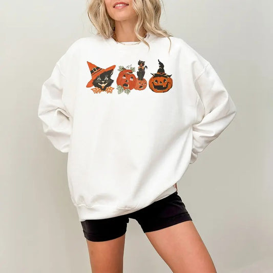Vintage Black Cat Pumpkin Sweatshirt, Halloween Black Cat Tee Shirt, Pumpkin Jack O Lantern T-Shirt, Spooky Season Shirt, Cute Cat Halloween Sweater