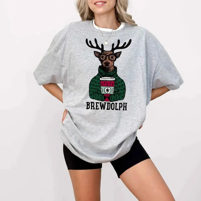 Vintage Brewdolph T-shirt, Reindeer Brewdolph Coffee Shirt, Christmas Coffee Lover Sweatshirt Hoodie | DripVista.com