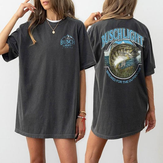 Vintage Busch Light Fishing Brewed for the Outdoors 2 sides T-shirt, Ideal Gift for Dad Mom, Birthday, menswear top