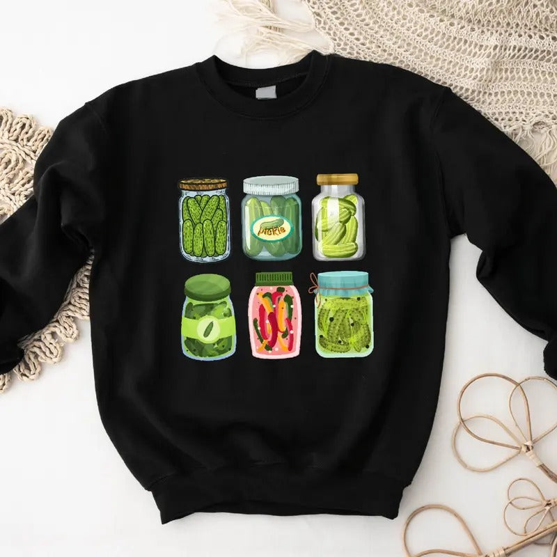 Vintage Canned Pickles Sweatshirt, Pickle Sweater, Pickle Lover Gift Hoodie, Trendy Unisex Pickle Jar Sweater, Canning Food Long Sleeve.