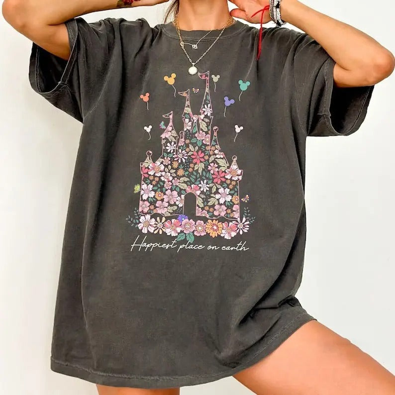 Vintage Castle Floral Shirt, Vintage Shirt, Happiest Place on Earth Shirt , Magic Kingdom Shirt Hoodie, Sweatshirt