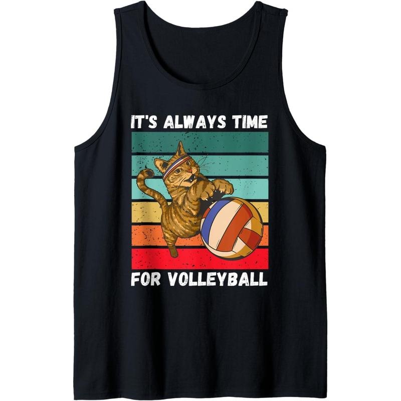 Vintage Cat It's Always Time For Volleyball Lover Tank Top T-Shirts, Hoodie, Sweatshirt | DripVista.com
