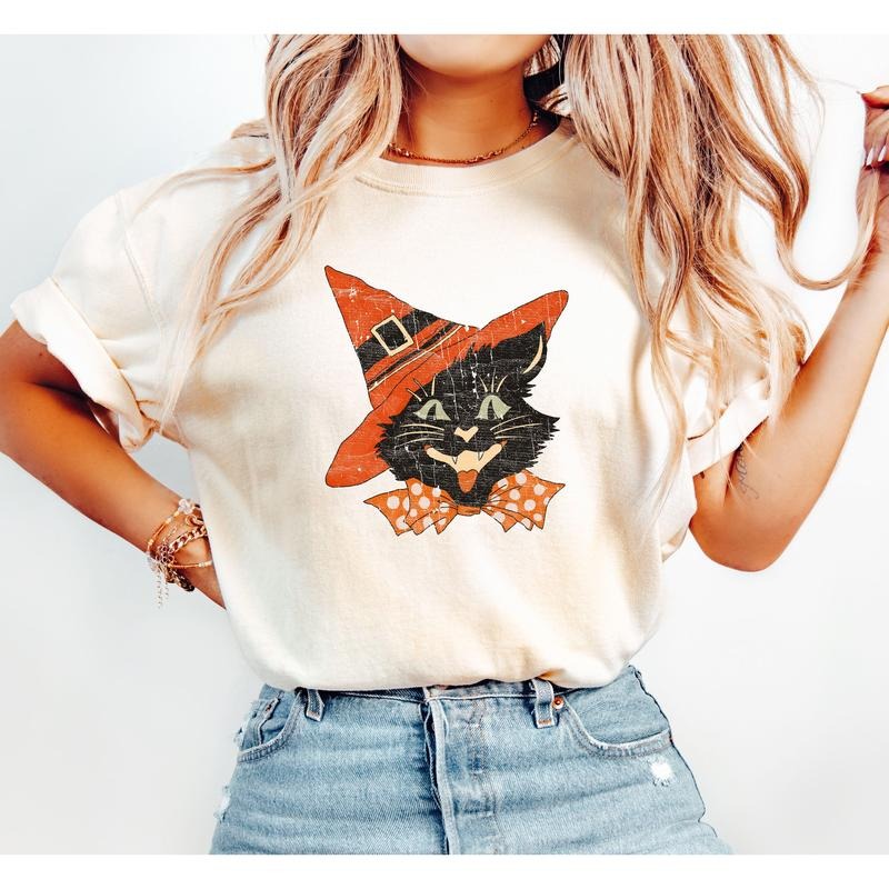 Vintage Cat, Retro, Aesthetic, Vintage, Comfort Colors Tshirt, Women's Crew Neck, Crewneck Hoodie, Sweatshirt | DripVista.com