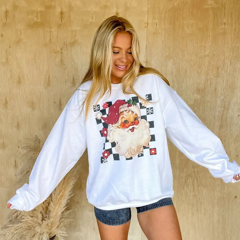 Vintage Checker Santa Graphic Top