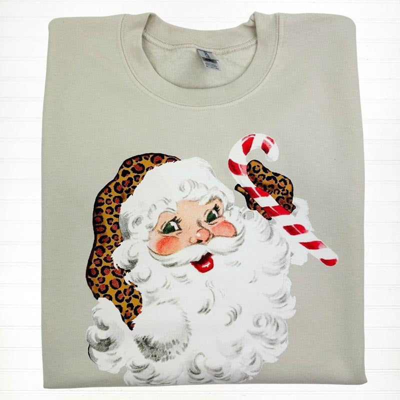 Vintage Cheetah Santa Sweatshirt T-Shirts, Hoodie | DripVista.com