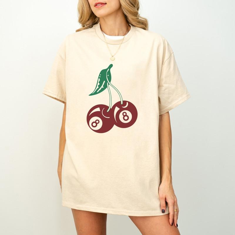Vintage Cherry 8 Ball 90s Graphic T-Shirt, Retro Billard Lovers Oversized Shirt, Cool 2000s Billard Gift