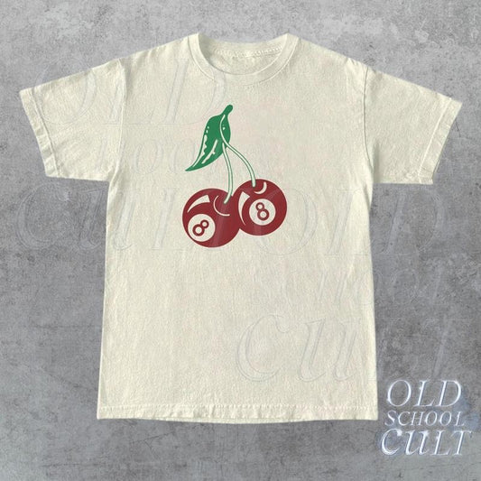 Vintage Cherry 8 Ball 90s Graphic T-Shirt, Retro Billard Lovers Oversized Shirt, Y2k Lucky Tee, Cool 2000s Billard Gift, Y2k Clothing