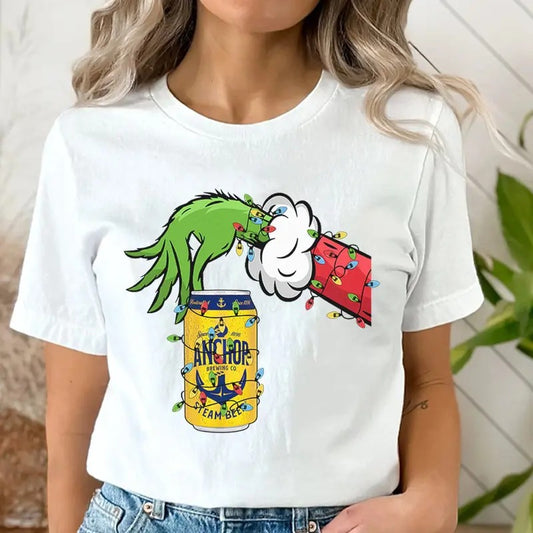 Vintage Christmas Shirt Grnnch Hand Holding Anchor Brewing Beer Funny Christmas Drinking Tshirt