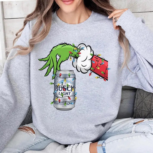 Vintage Christmas Shirt Grnnch Hand Holding Busch Light Funny Christmas Drinking Tshirt