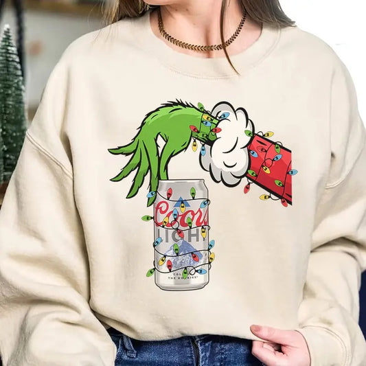 Vintage Christmas Shirt Grnnch Hand Holding Coors Light Funny Christmas Drinking Tshirt