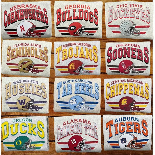 Vintage College Football Helmet Crewneck Sweatshirt Available All Team Sport Long Sleeve, Cotton