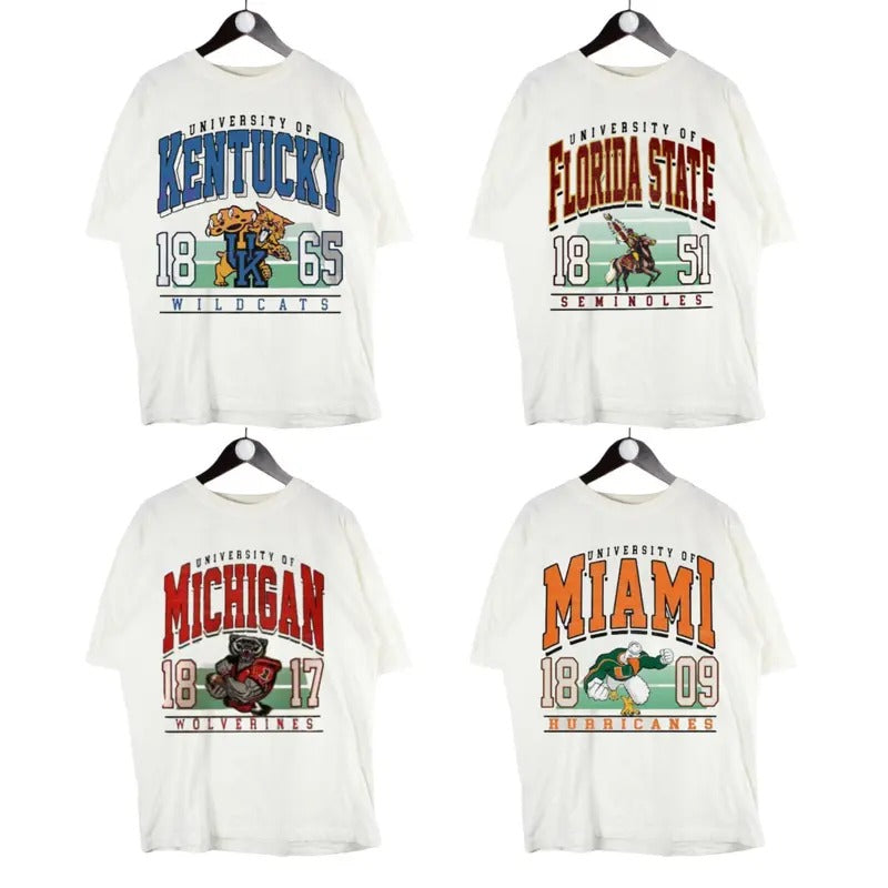 Vintage College NCAA Unisex White T-shirt, Vintage T-shirt All Teams NCAA, Gifts For Sport Classic Cotton Hoodie, Sweatshirt