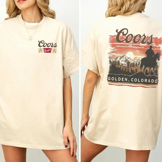 Vintage Coors Sunset in Golden Colorado Shirt 2-Sided, Golden Coors Banquet Printed Tee, Country Cowboy Shirt, Western Cowgirl T-shirt, Drink Tshirt