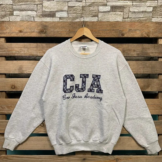 Vintage Cor Jesu Academy Sweatshirt Cor Jesu Pullover Sweater Cor Jesu Crewneck Jumper Cor Jesu Academy Embroidered Logo Grqphic Gray Color