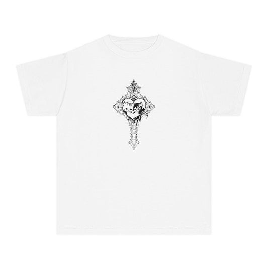 Vintage Cross Kitten Baby Tee, Retro Cat Graphic Top, Coquette Baby Tee Aesthetic, 90s Tshirt, Y2K Shirt, Grunge Aesthetic Shirt