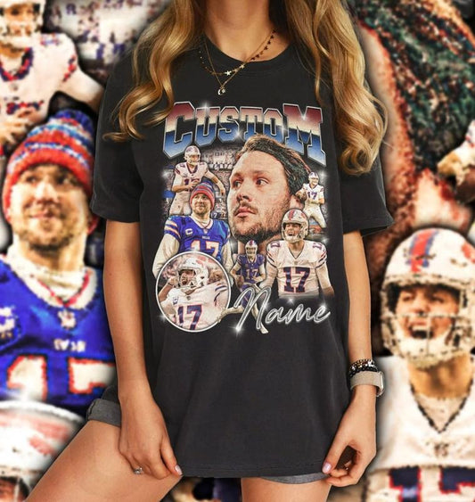 Vintage Custom Football Shirt - Oversized Crewneck, Team Number Player Name Photo, Family Shirt, Short Sleeve, Casual Style