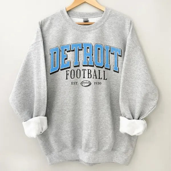 Vintage Detroit Football Sweatshirt, Football Crewneck, Game Day Pullover, Detroit Football Shirt Hoodie | DripVista.com