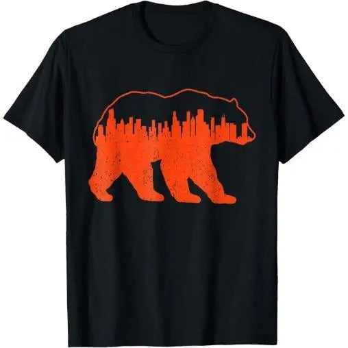 Vintage Downtown Chicago City Skyline Walking-Bear Novelty T-Shirt Made in USA Hoodie, Sweatshirt | DripVista.com