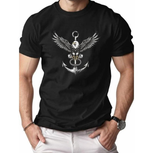 Vintage Eagle and Anchor Graphic Print Pure Cotton Comfort Fit T-Shirt for Men - Classic Casual Wear - Soft, Breathable, and Durable - Perfect for Everyday Wear Made in USA