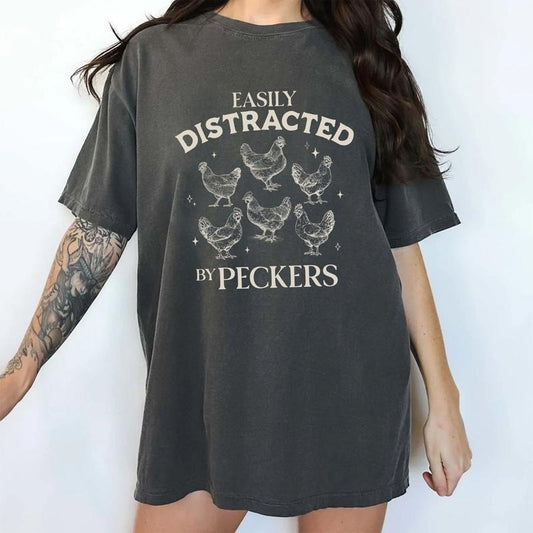 Vintage Easily Distracted By Comfort Colors Shirt, Funny Chickens Unisex Graphic Tee, Farmer Girl Apparel Gift Shirt, Animal Lover Clothing