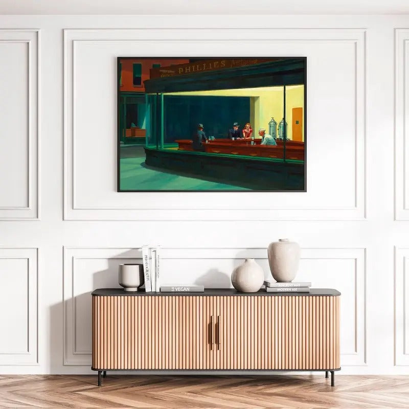 Vintage Edward Hopper Nighthawks Canvas Print - American Realism Diner BB Wall Art: Modern Famous Painting for Room Decor...