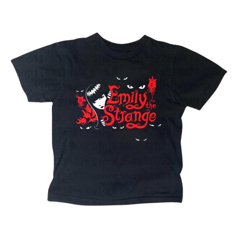 Vintage Emily Strange Cat Graphic Tee - Gothic Emo Women's Fitted Short Sleeve T-Shirt, Casual Cotton, Summer Wear, Machine Washable - Tshirt, Womenswear