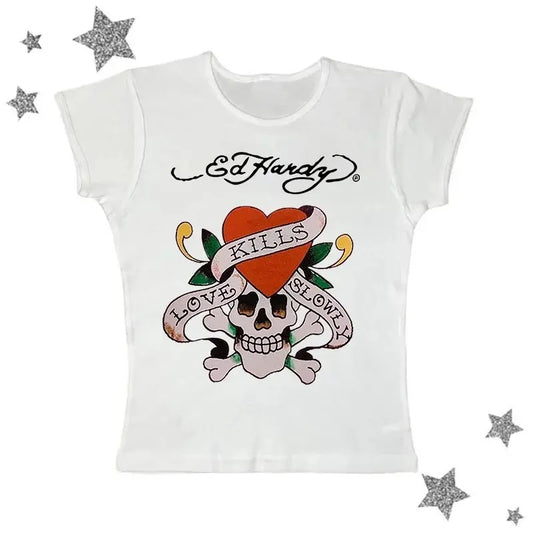 Vintage Emo Girl Baby Tee, Y2k Top Women Streetwear, Gothic Emo Girl Baby Tee, Grunge 2000s, Casual Cotton Short Sleeve, Gift For Girlfriend