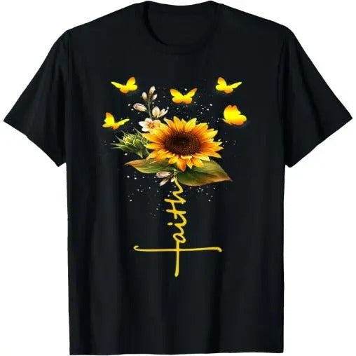 Vintage Faith Cross Sunflower Butterflies Flowers Christians T-Shirt Made in USA Hoodie, Sweatshirt | DripVista.com