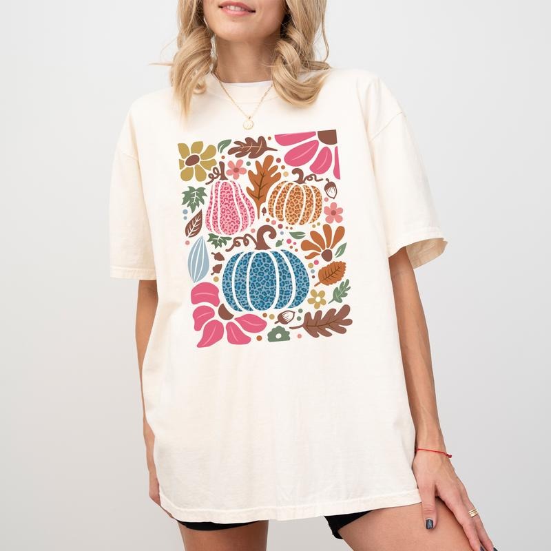 Vintage Fall Leopard Pumpkins Shirt Comfort Colors, Autumn Pumpkin Tees, Boho Floral Tshirt for Girls, Fall Vibes...
