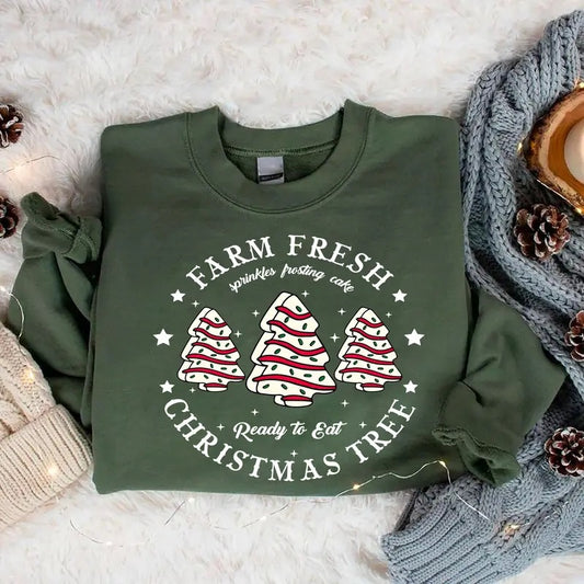 Vintage Farm Fresh Christmas Tree Sweatshirt, Christmas Tree Cake Shirt, Christmas Holiday Hoodie, Christmas Cake Shirt for Women, Christmas Farm Sweatshirt