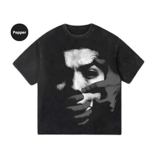 Vintage Fear Portrait Graphic Print Acid Washed Unisex T-Shirt, Hoodie, Sweatshirt S-3XL, Mens & Womens Streetwear Tops & Underwear Casual