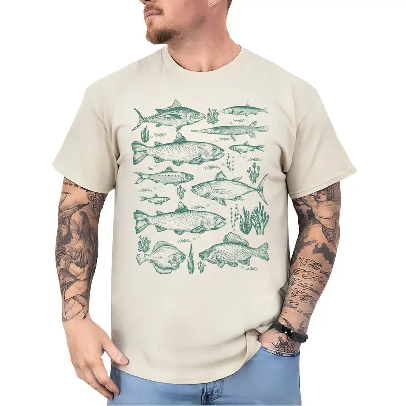 Vintage Fish Tattoo Style Graphic Tee, Retro Fisher T-shirt, Fishing Lover Unhinged Tee For Men, Fish Shirt For Men,...
