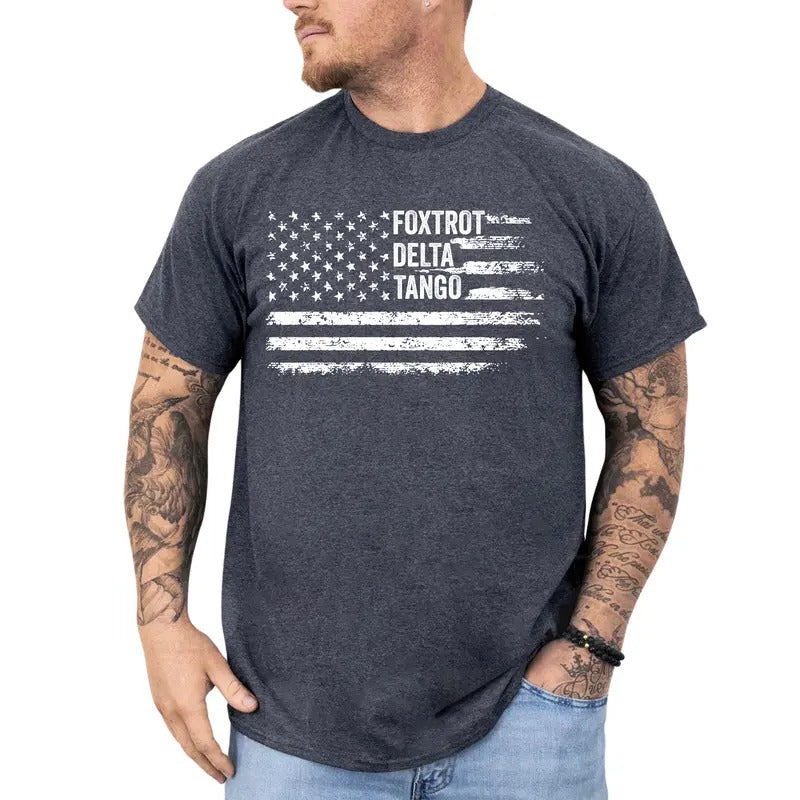 Vintage Foxtrot Delta Tango Graphic Tee, Sarcatsic Patriotic T-shirt For Men, Retro Subtle FDT Shirt, Sarcastic Vintage America Flag Men Tee